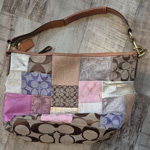 Coach Patchwork Logo Shoulder Bag in Brown, Pink & Purple
